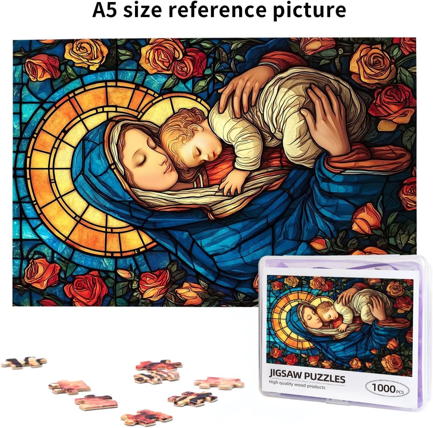 Catholic Jigsaw Puzzle 1000 Pieces for Adults 1000 Pieces Puzzles for Famlily Activity Game Christian Gifts for Adults (The Virgin and The Infant, 1000PCS)