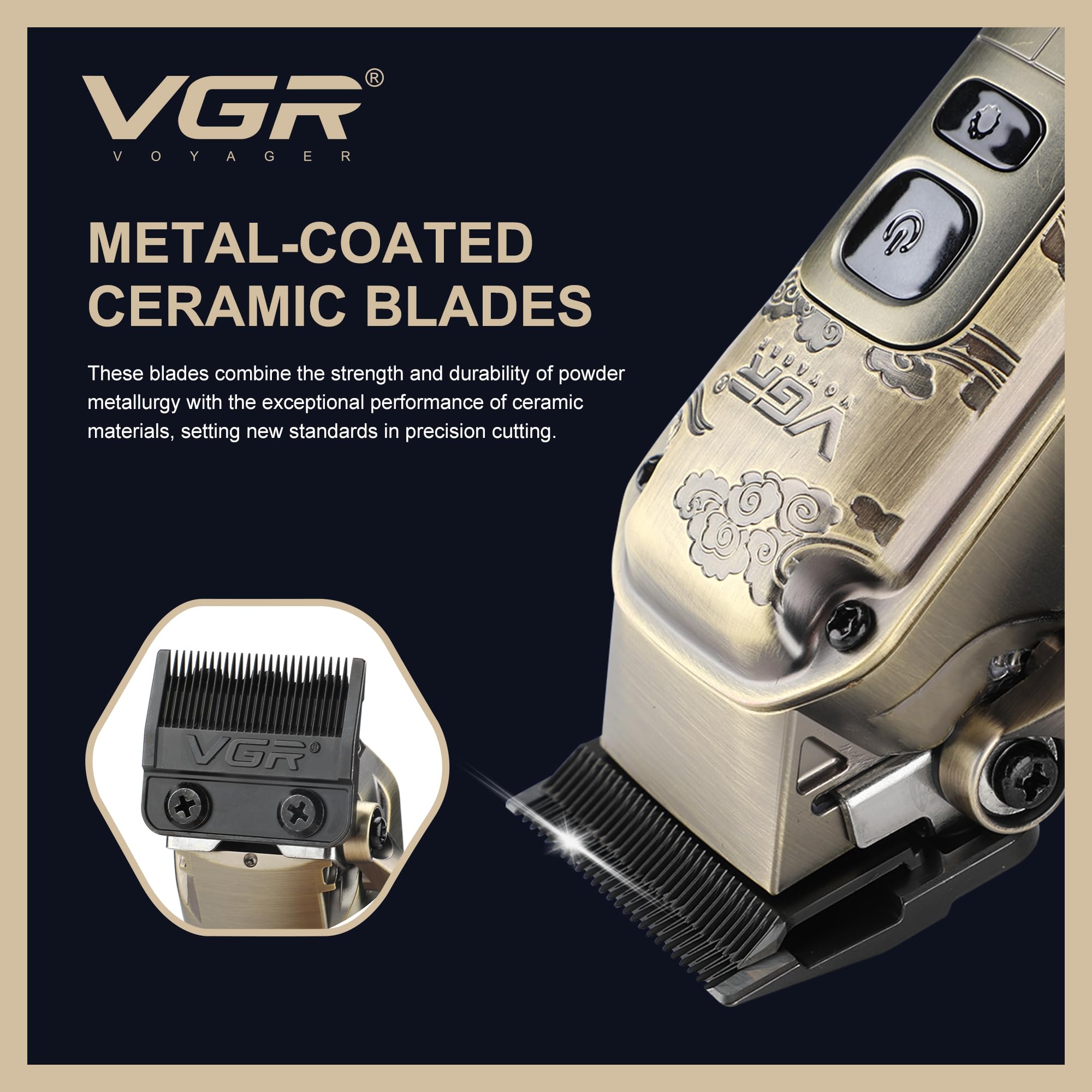 VGR Cortapelos para hombre inalámbrico con palanca cónica, kit de corte de pelo profesional eléctrico para corte de pelo de cabeza con cuchillas de cerámica, 7000 rpm, recargable a través de batería