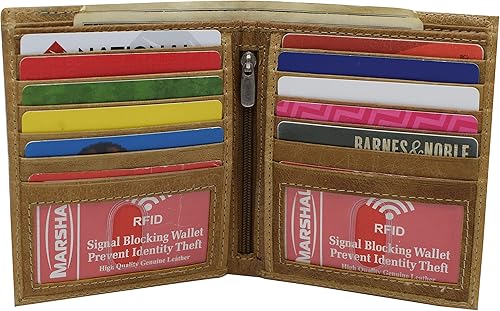 Miniatura 2 de MARSHAL RFID Bloqueo 2 ID Bifold Hipster Tarjeta de Crédito Billetera Genuina Cuero de Vaca, Beige Bronceado, Bifold