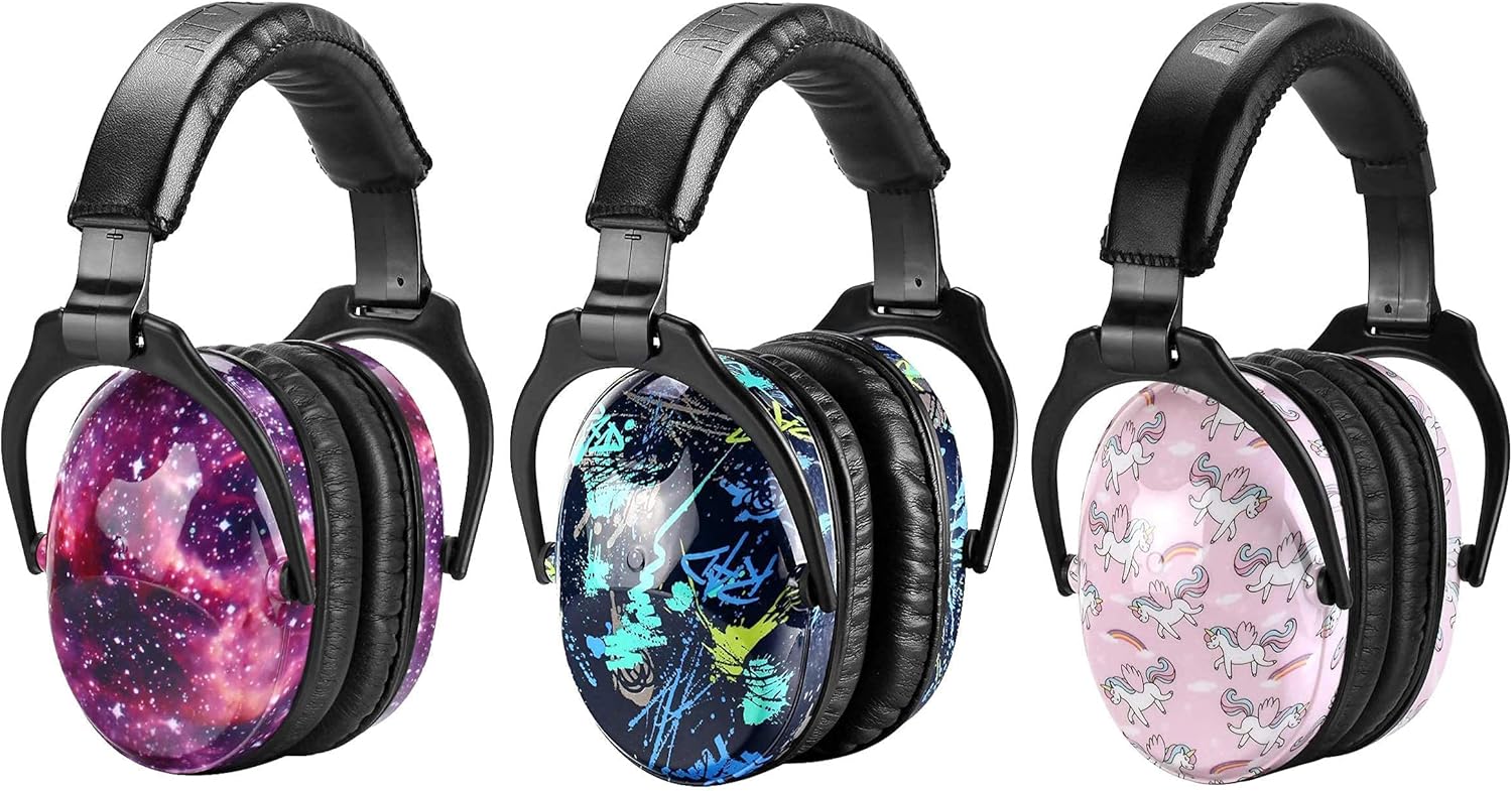 ZOHAN Kids Ear Protection 3 Pack, Hearing Protection Safety Ear Muffs for Children Have Sensory Issues, Adjustable Noise Reduction Earmuffs for Concerts, Fireworks, Air Shows (Nebula&Rap&Unicorn)
