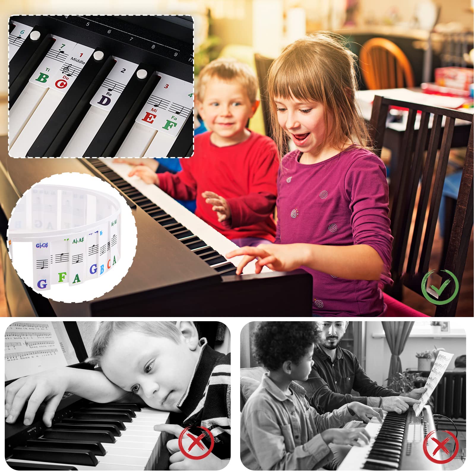 Autocollants Notes Piano 61 Touches - Amovibles Sans Colle - Débutants Et Enfants