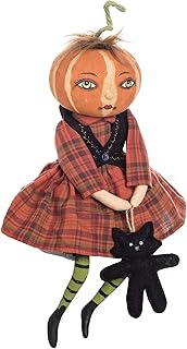 GALLERIE II Halloween Nelly Pumpkin Girl Black Cat Harvest Folk Art Doll Collectible, Joe Spencer Gathered Traditions Home Living Room Desk Office Fireplace Mantle Decor Figures Figurines Orange - Buy now
