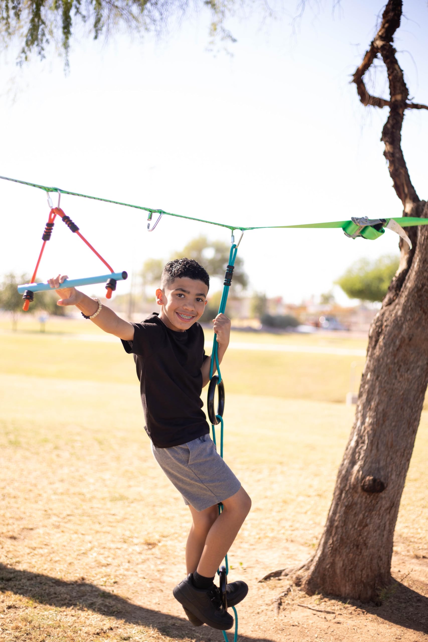 Adventure Sports Anillos de vid - Anillos de gimnasia para niños | Escalador de escalera de cuerda ninja roja de 3 anillos | Anillos colgantes de gimnasia | Accesorios para patio de recreo |