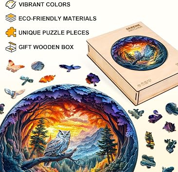 Wooden Puzzles for Adults Serene Watcher Owl Puzzles 200 Pieces Wood Puzzles Adults 11.4 * 11.4in