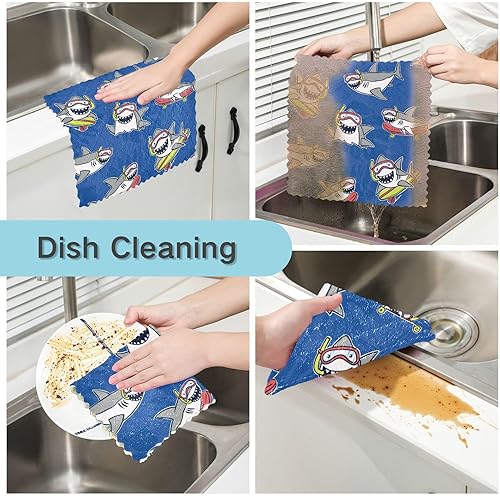 Miniatura 2 de FRODOTGV Shark Wearing Diving Cotton Print Microfiber Towels Kitchen Absorbent 6 Pack Microfiber Towel for Restaurant Table