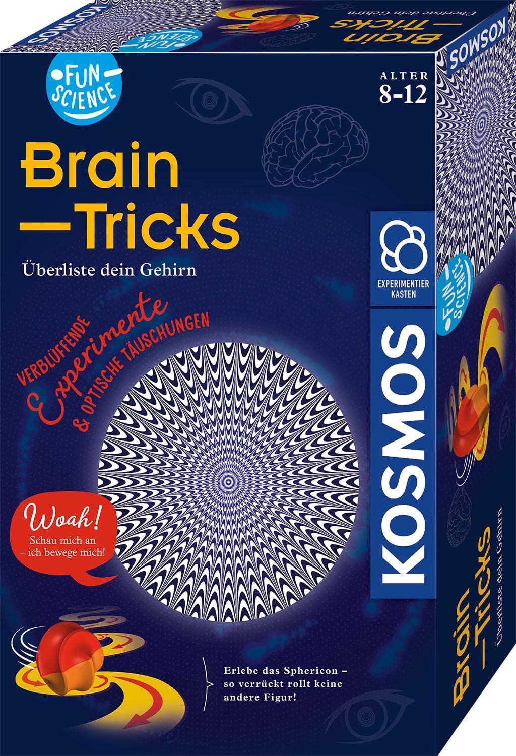 Kosmos654252 Fun Science Brain Tricks, Amazing Experiments with Optical Illusions and Illusions, Including 3D Glasses, Sphericon, Slate Space, Experiment Set for Children from 8-12 Years