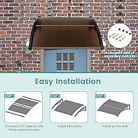 Vista 5 de Tangkula 2 Pack 40" x 40" Window Awning, Modern Polycarbonate Overhead Door Awning with Hollow Sheet for Rain Snow Sunlight Protection, UPF 50+