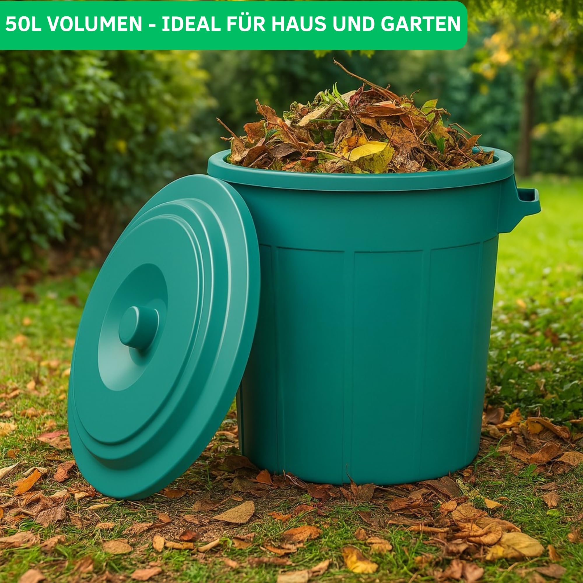 YourCasa Poubelle 50 l - Poubelle avec couvercle verrouillable - Poubelle avec poignées de transport pour jardin - Petite poubelle à nourriture ou récupérateur d'eau de pluie - Citerne à eau