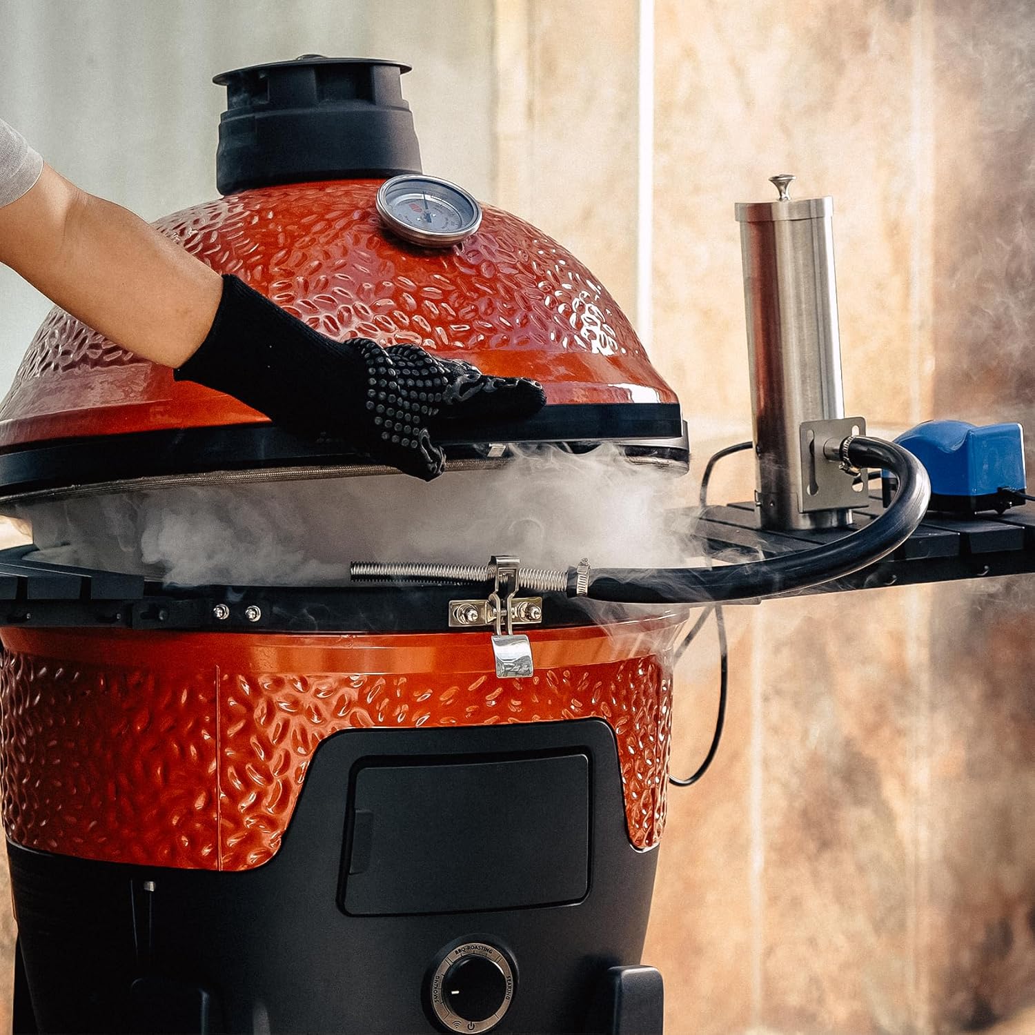 Cold Smoke Generator with Lid & Air Pump, Portable Electric BBQ Smoker, Wood Pellets Outdoor Smoker, Grill Accessory Barbecue Tools for Meat Vegetable, Hot & Cold Smoking, Stainless Steel