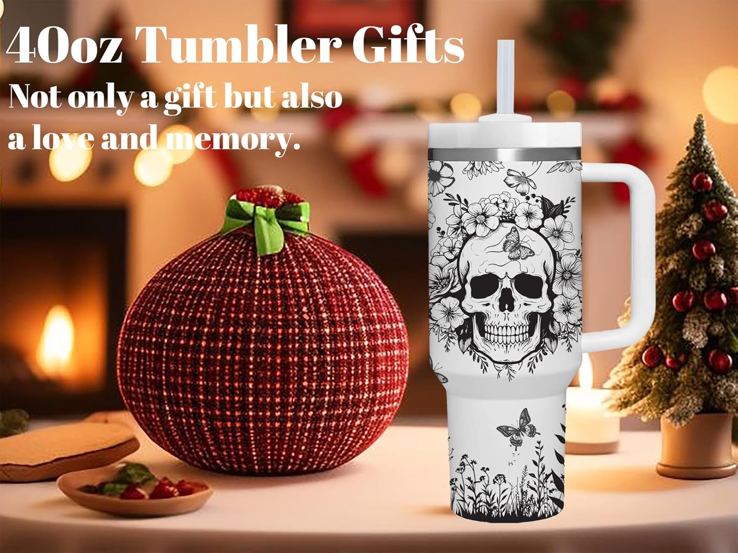 AMZUShome 40 OZ Goth Skulls Tumbler with Handle.Skull Lover Tumblers Gift.Unique Birthday Christmas Halloween Goth Skull Cup Gifts.40 OZ skulls Tumbler Gifts for Women. - Image 7