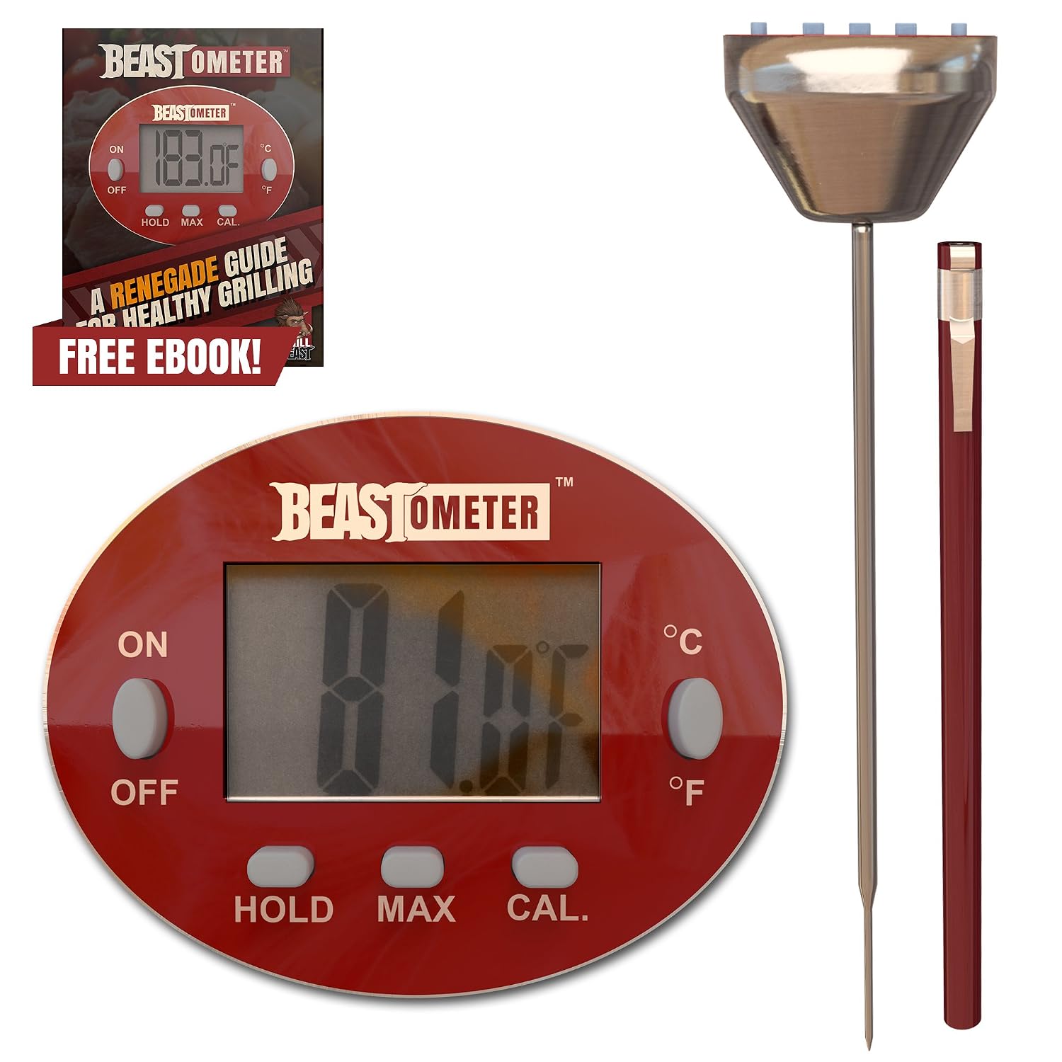 Digital Meat Thermometer - BBQ - Cooking - Instant Read with Stainless Steel Casing & Probe Grill Beast