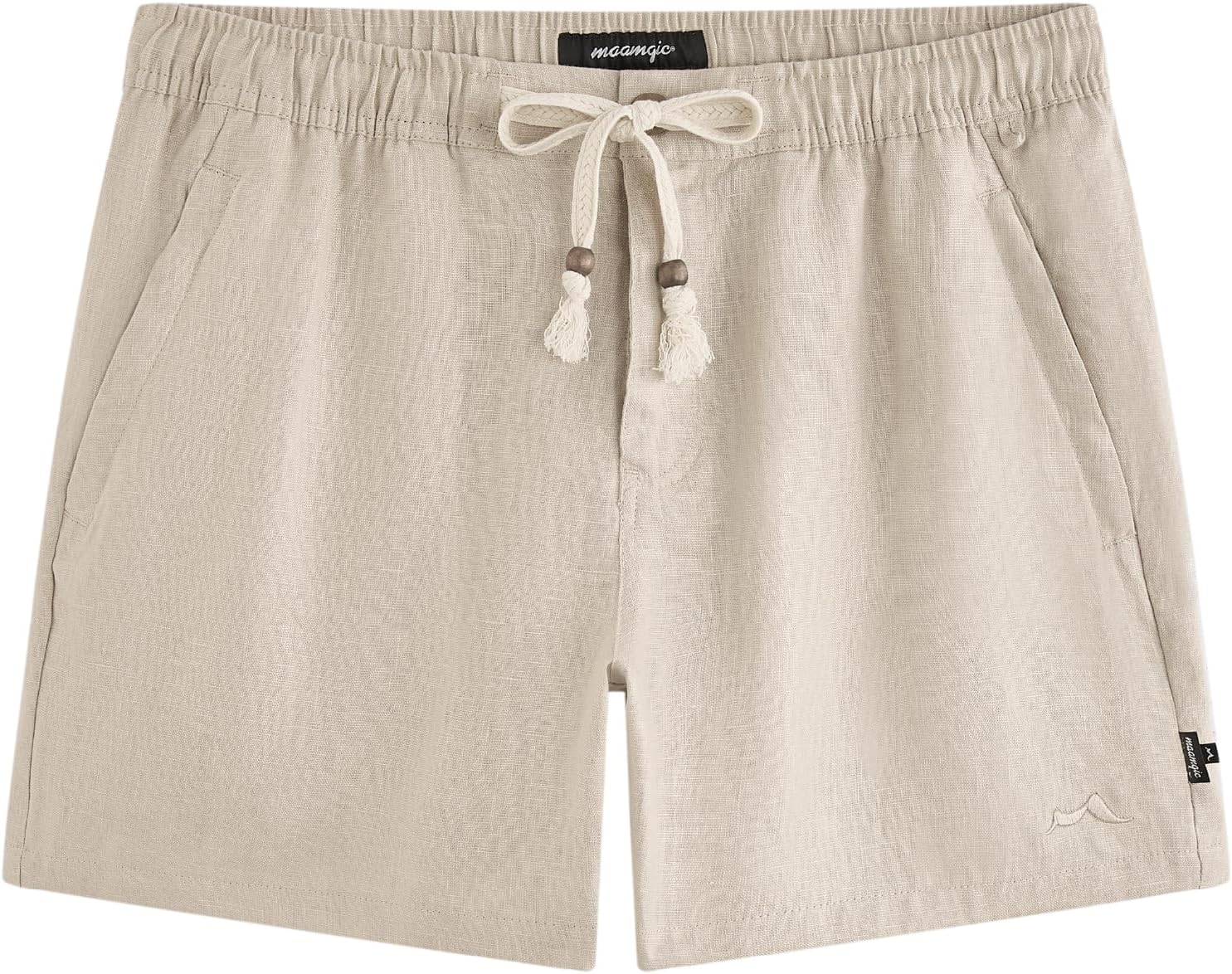 MaaMgic Men's 100% Linen Shorts - Breathable Drawstring Elastic Waist Summer Beach Casual Shorts with Secure Pockets
