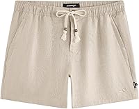 MaaMgic Men's 100% Linen Shorts - Breathable Drawstring Elastic Waist Summer Beach Casual Shorts with Secure Pockets
