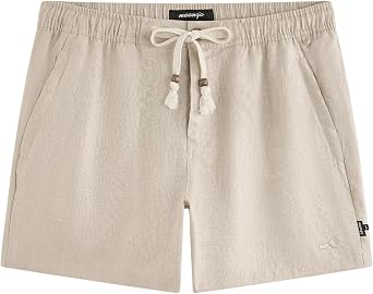 maamgic Mens 100% Linen Casual Shorts, Breathable Summer Beach Shorts