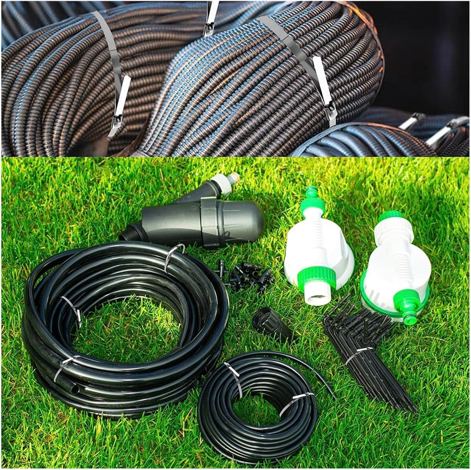 Bridas metálicas, Bridas for cables de acero inoxidable 304, envoltura recubierta escape con cremallera autoblocante 4,6mm, 100 Uds., 200-400mm