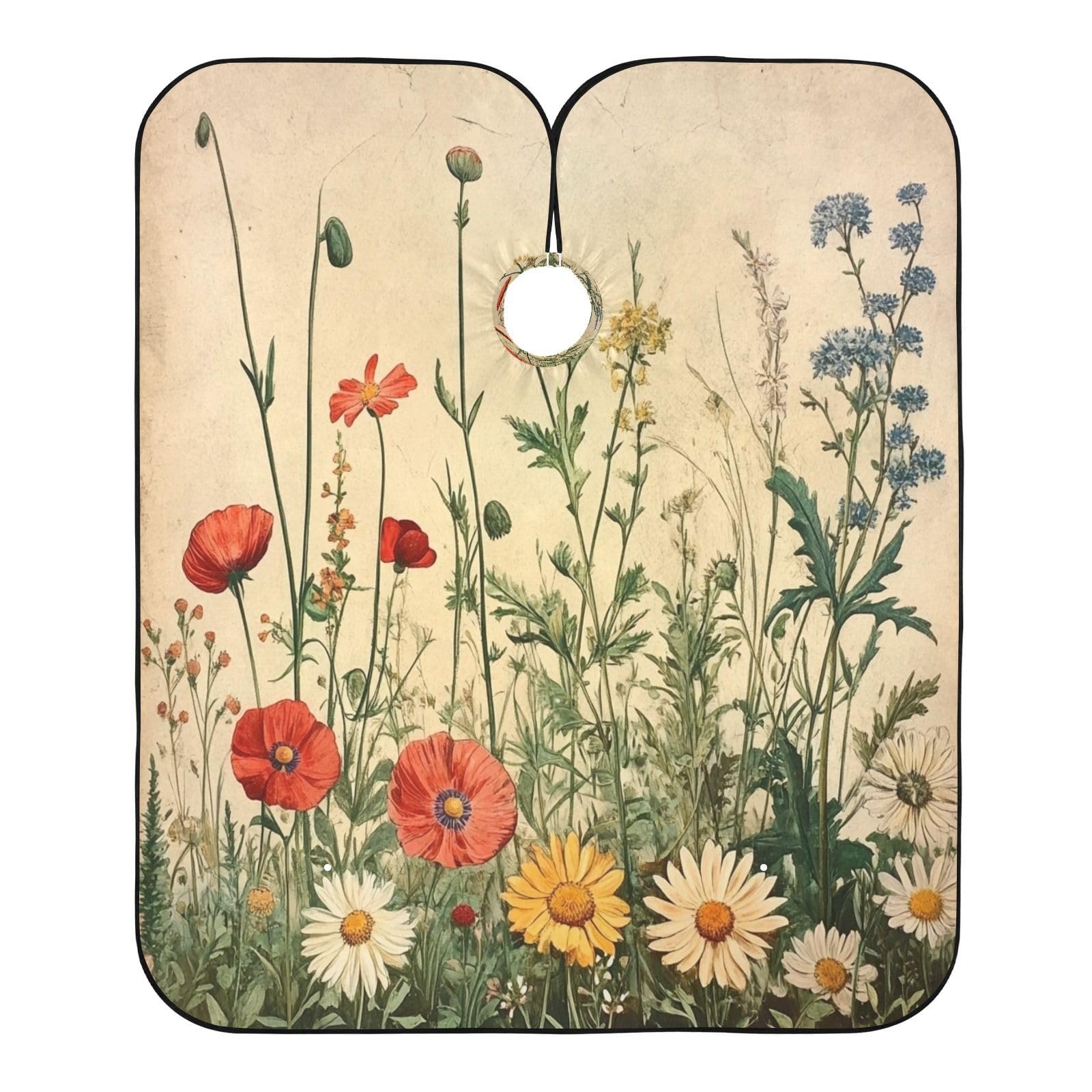 Kigai Hair Cutting Cape for Men & Women Wildflowers Poppies Waterproof Barber Cape Professional Hairdressing Salon Styling Cape with Adjustable Closure Snap