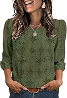 Sampeel Women's 3/4 Sleeve Eyelet Lace Blouse - Dressy Casual Summer Top for Beach Vacation & Daily Wear