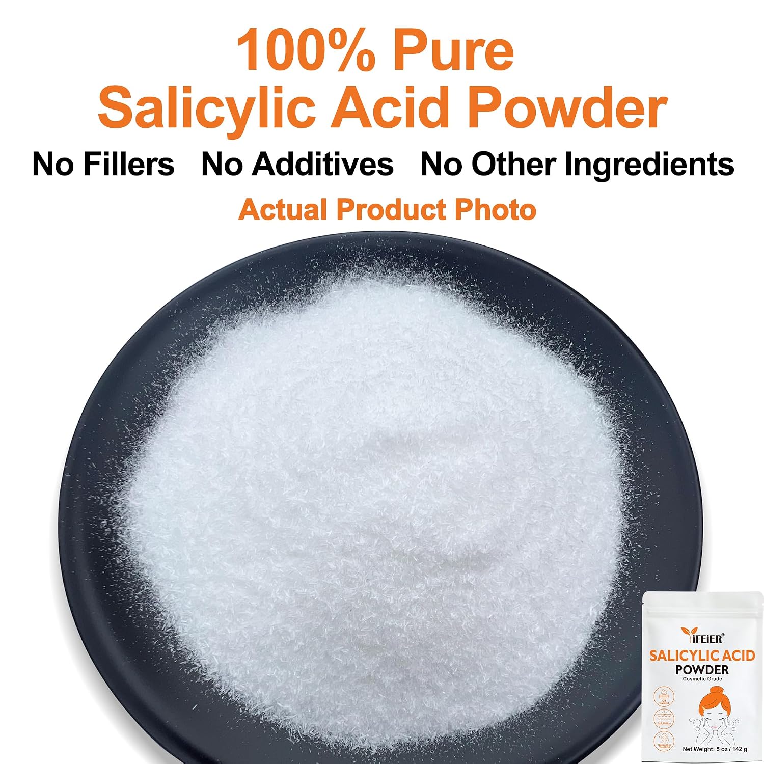 iFEiER 100% Pure Salicylic Acid Powder | Cosmetic Grade Salicylic Acid 5oz (142g) | acido salicilico for DIY BHA Exfoliant for Skincare, Body, Hair & Industrial Use
