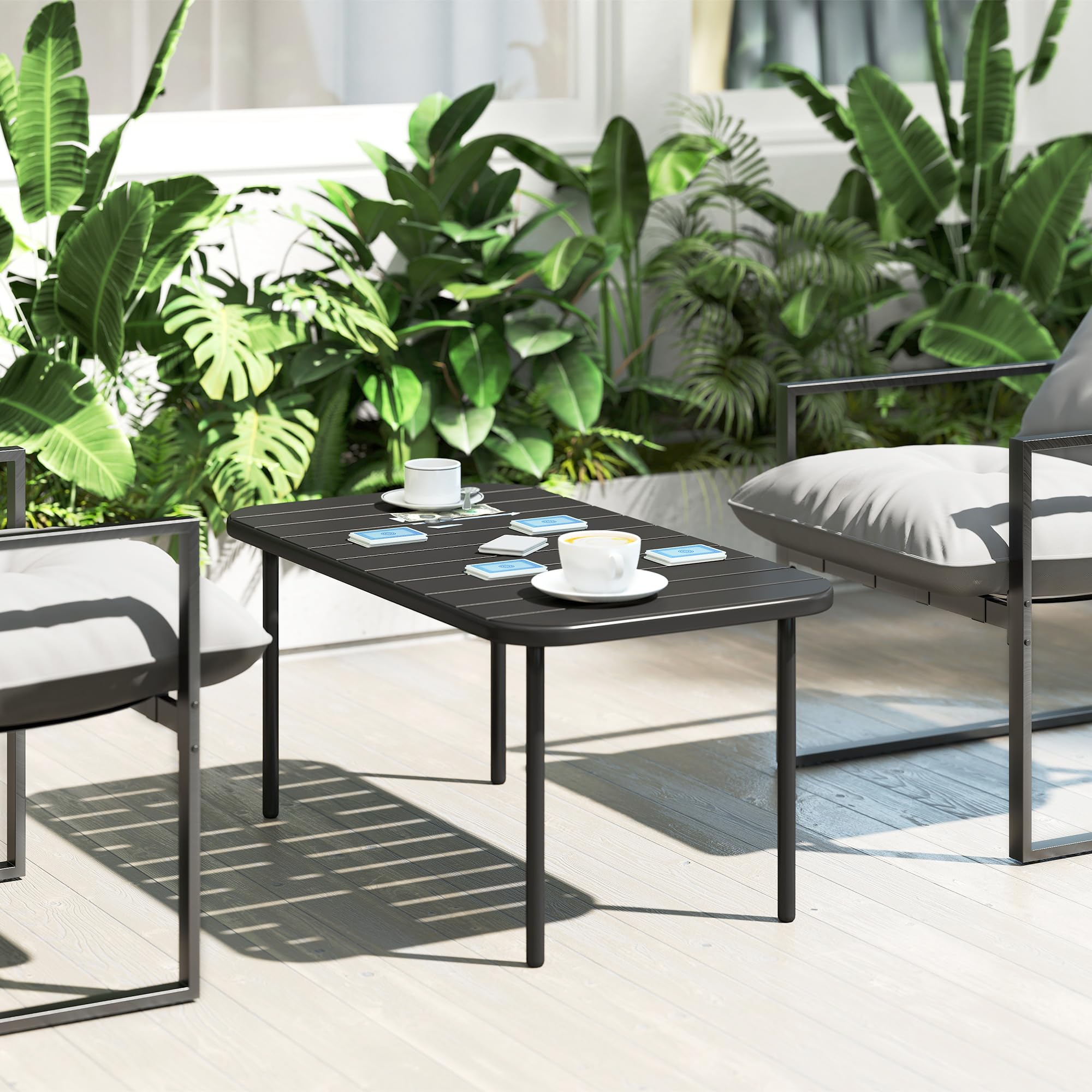 Outsunny Table Basse de Jardin en Acier Galvanisé 90x50x43cm Noir