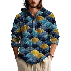 Mens Long Sleeve Button Down Shirt Japanese Art Print Relaxed Fit Casual Top Artistic Style Navy Black