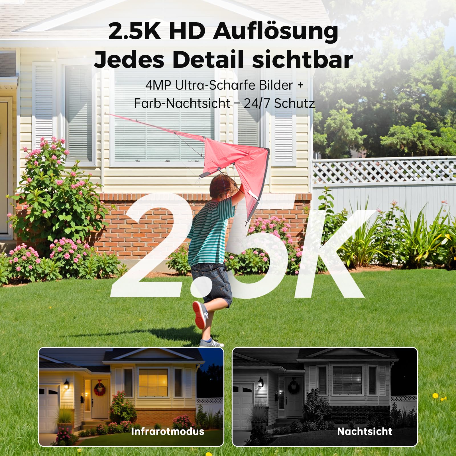 Woox Überwachungskamera Aussen Solar 2,5K 4MP, WLAN Kamera Überwachung Aussen Kabellos mit Akku, Licht Farbnachtsicht, PIR-Bewegungserkennung, IP65, 2,4GHz (Schwarz)