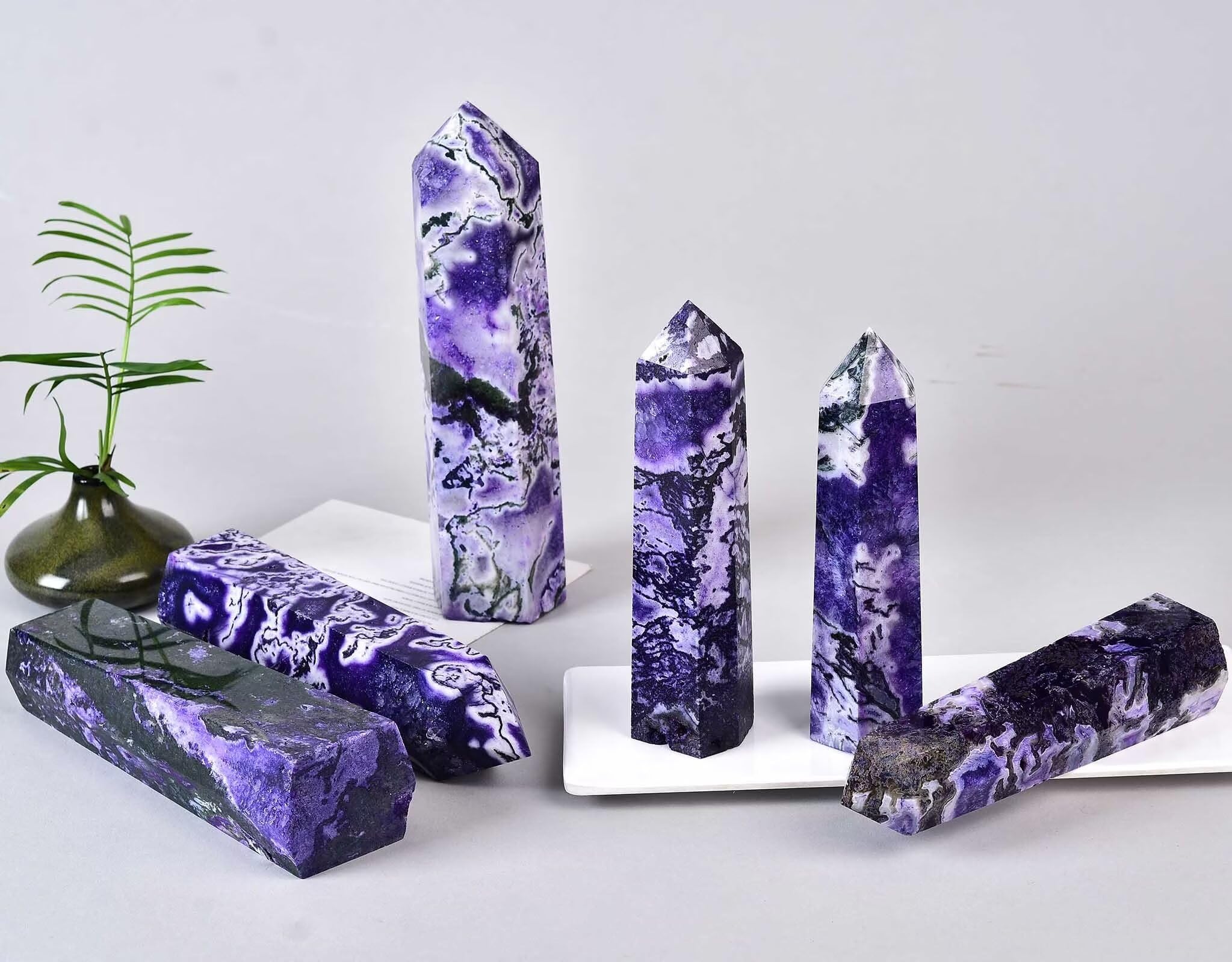 Amazon.com: Purple Moss Agate Stone Tower Obelisk Healing Crystal