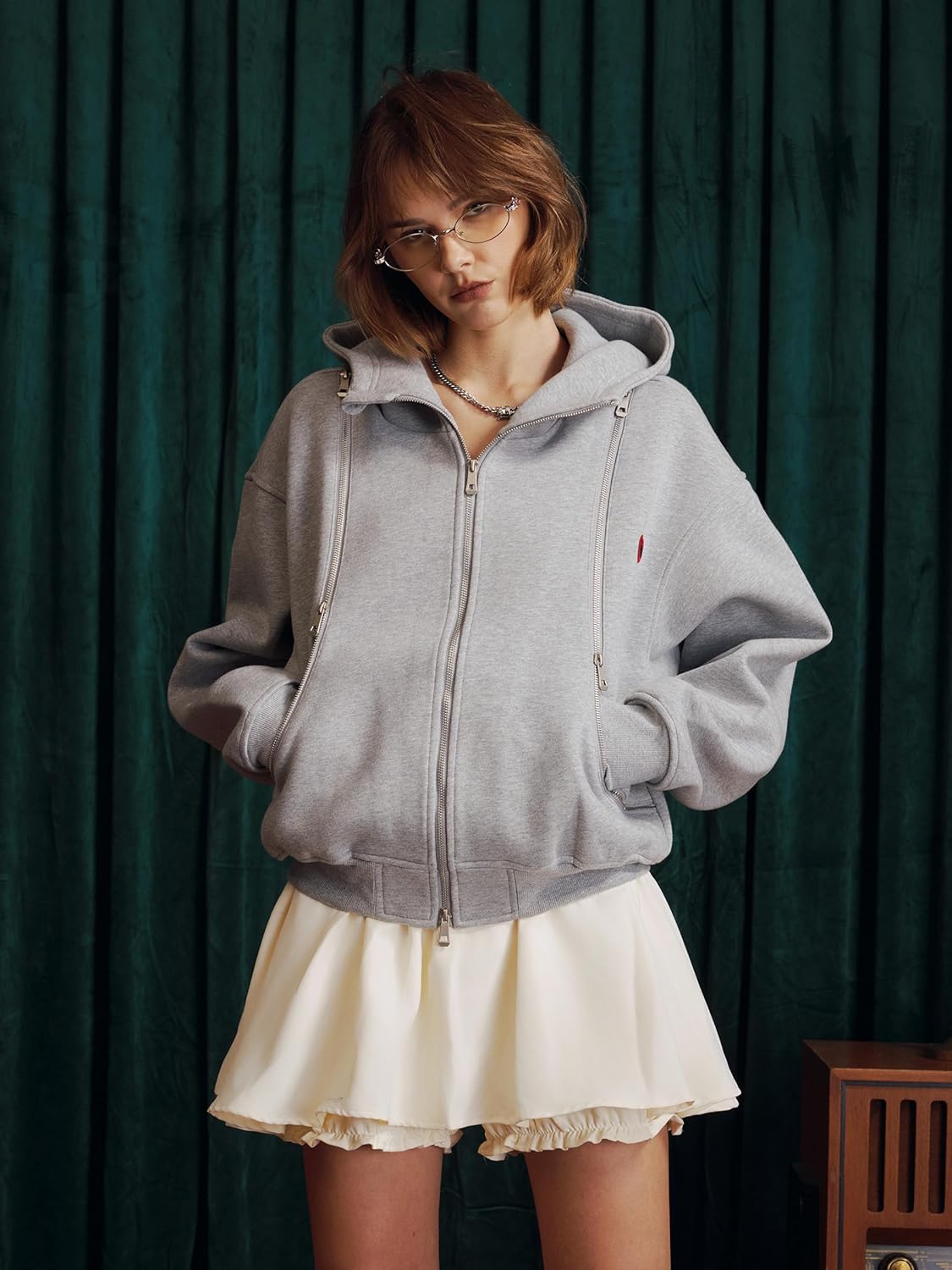 Aelfric Eden Deconstructive Boxy Zip Up Hoodie Cotton Cropped Pullover Hoodies Solid Unisex Casual Short Sweatshirt - Image 2