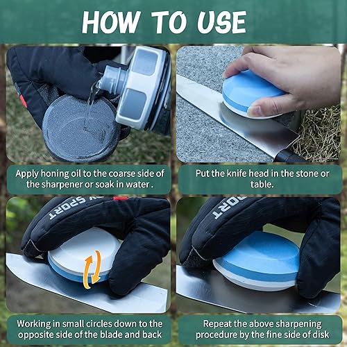 Miniatura 3 de Afilador de 4 hachas con funda, afilador de hacha multiusos con doble grano, disco de piedra de doble grano, disco de piedra para afilar hacha de