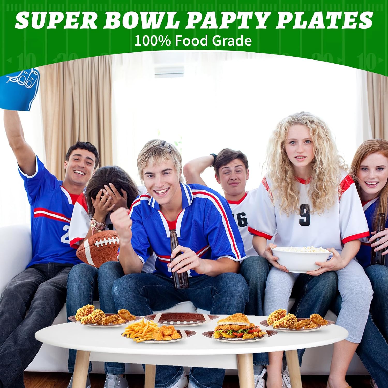 AVONO 50PCS Football Party Paper Plates, Disposable Football Shaped Plates, Perfect for Super Bowl Game Day Birthday Party Supplies Decorations - Image 5
