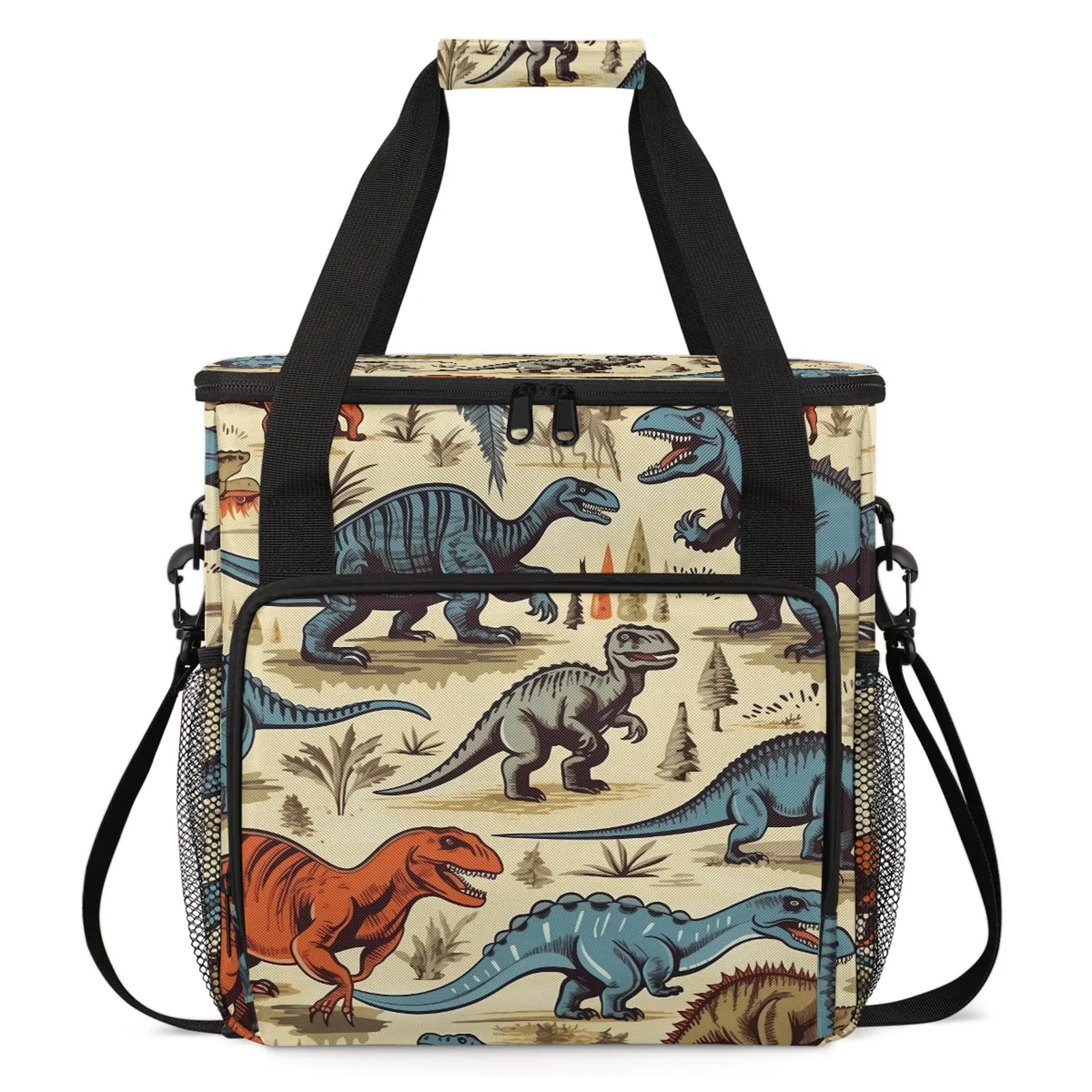 Adornori Dinosaur Cartoon Dino Travel Coffee Maker Carrying Bag, Large Organizer Storage Tote Bag Insulated Reusable Cooler Grocery Bags