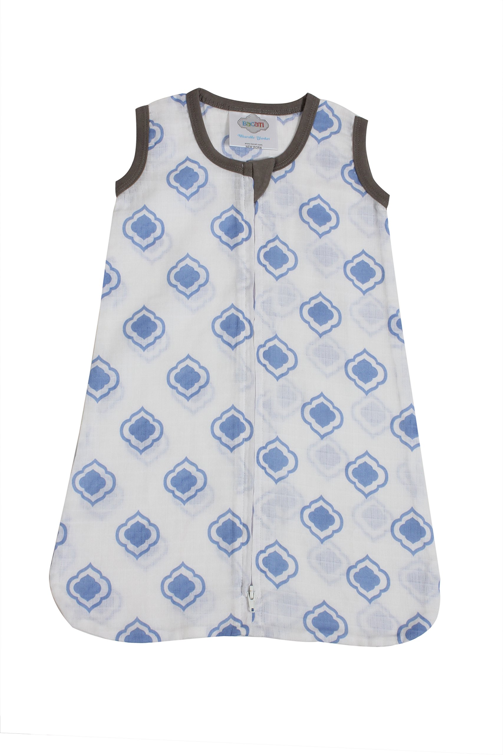 Bacati - Muslin Printed Sleeping Bag (Wearable Blankets) (Small, Moroccan Tiles White/Blue)