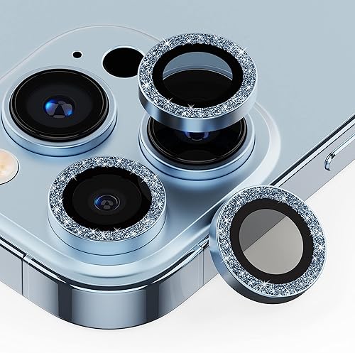 Optodir Tech Protector de lente de cámara para iPhone 14 Pro Max brillantina color azul