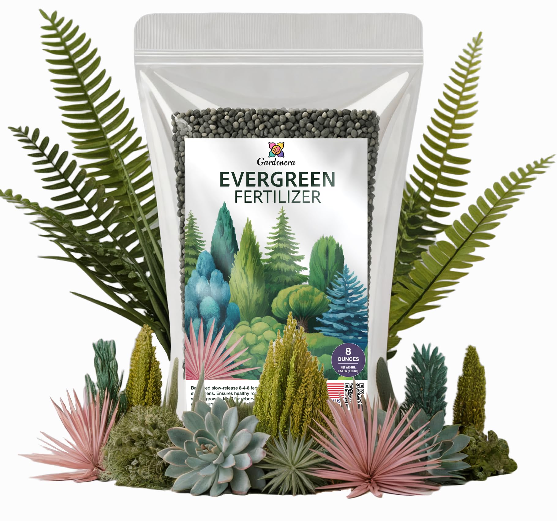 Gardenera Evergreen Fertilizer – All-Purpose Granular Plant Food for Outdoor Trees and Shrubs, Azaleas, Magnolias, Pines & Arborvitae – Slow-Release