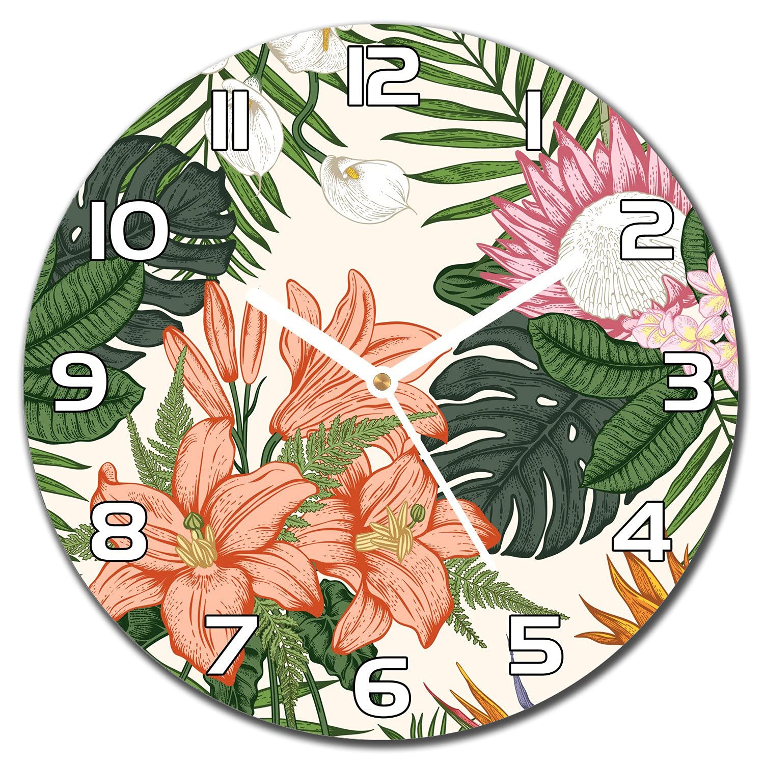 Horloge en verre murale Coloray ⌀ 30 cm avec impression moderne botanique