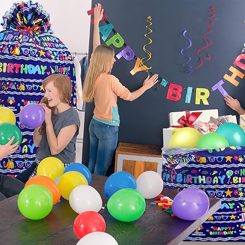 Miniatura 6 de Teling 2 bolsas de regalo de cumpleaños de 80 x 60 pulgadas para regalo gigante, bolsa de plástico extragrande para envolver bicicletas, para bodas,
