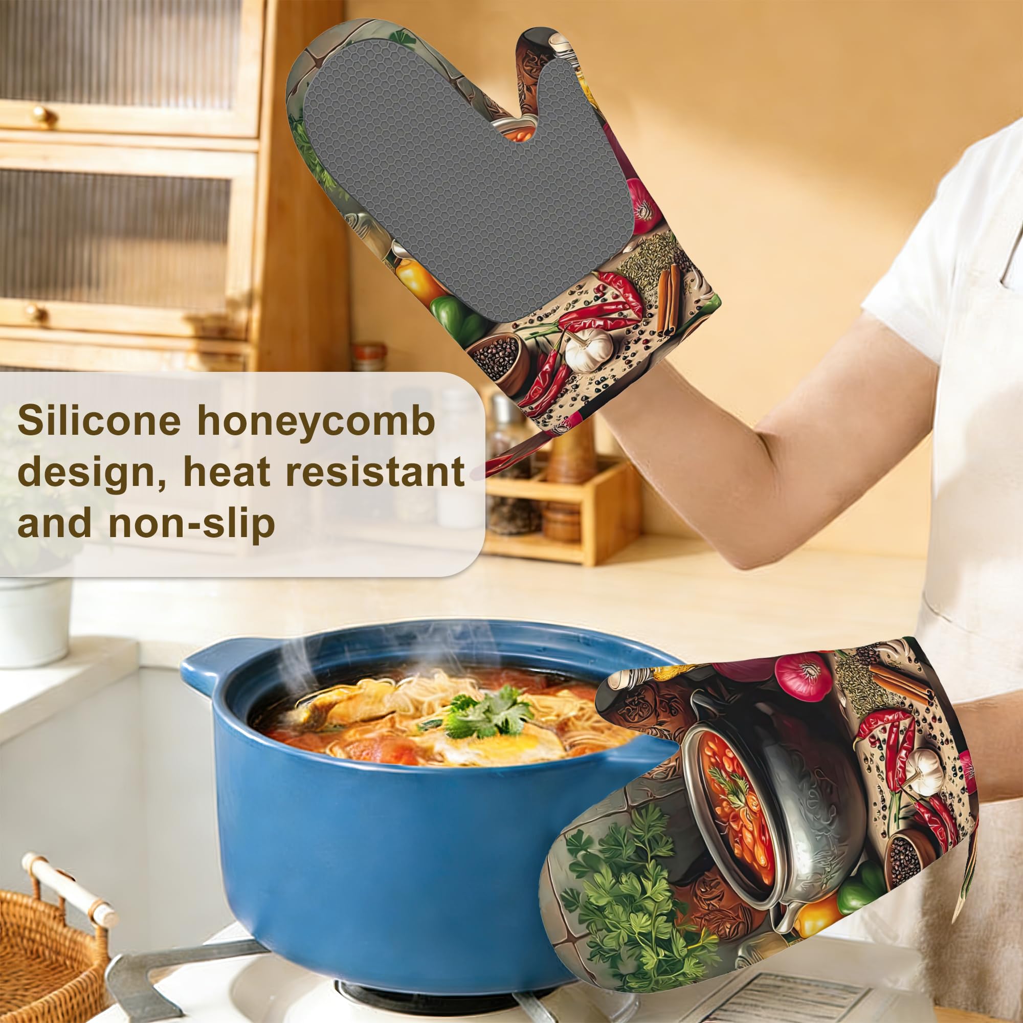 Juego de 4 manoplas de horno y soportes para ollas, resistentes al calor, antideslizantes, almohadillas calientes, regalos de cocina para mujeres panaderas, regalos de cocina para amantes de la cocina
