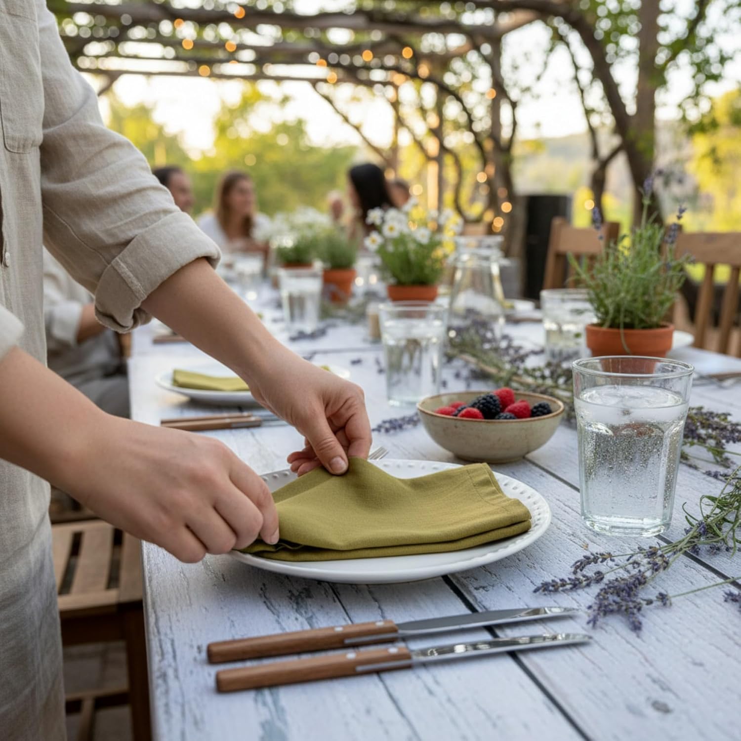 Linen Napkins –100% French Flax – Stonewashed Pure Linen Cloth Napkins - Size 18 Inch x 18 Inch – Set of 4 (Olive Green)