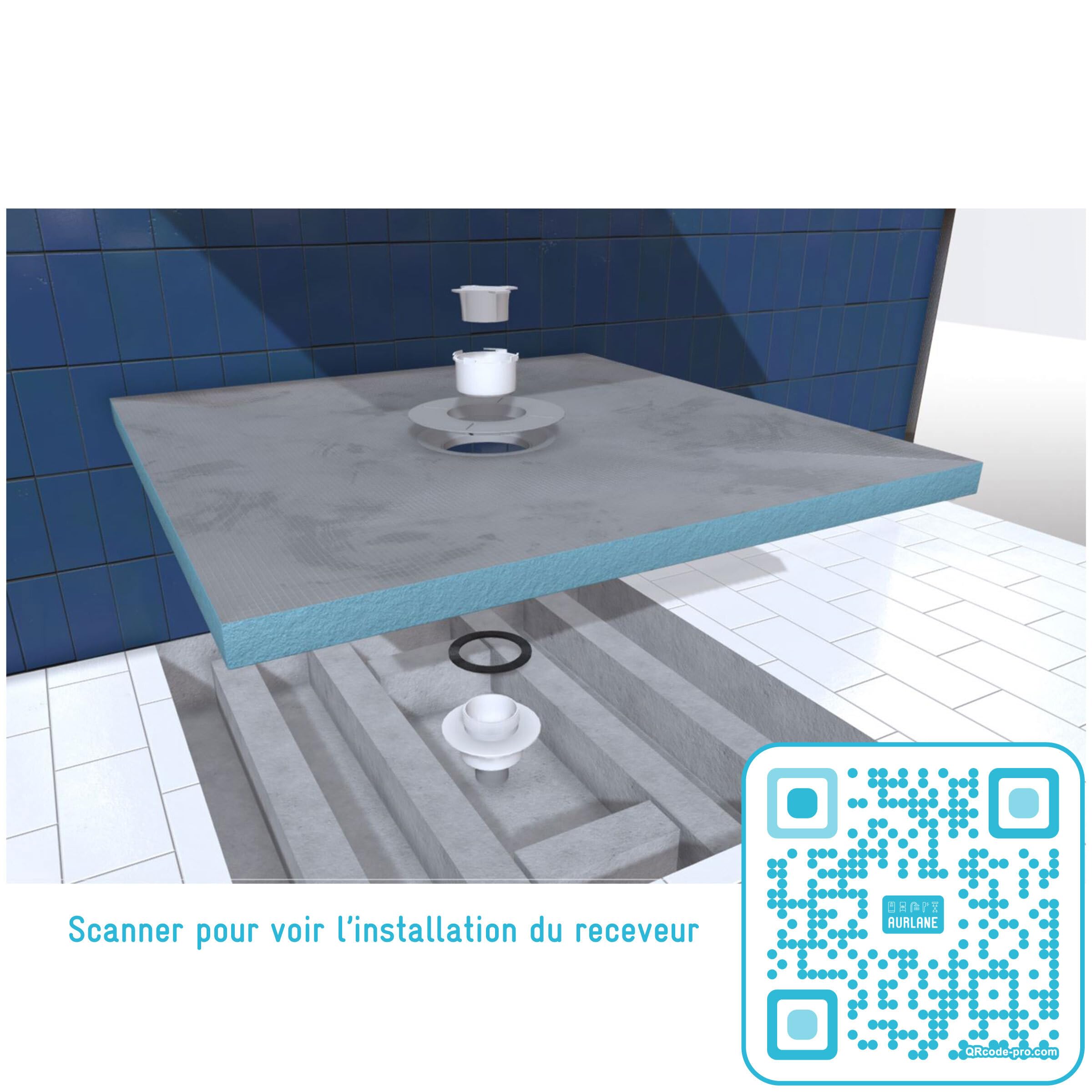 Receveur de Douche à Carreler 90x90 cm avec Bondes à Sortie Horizontale - Grille Inox
