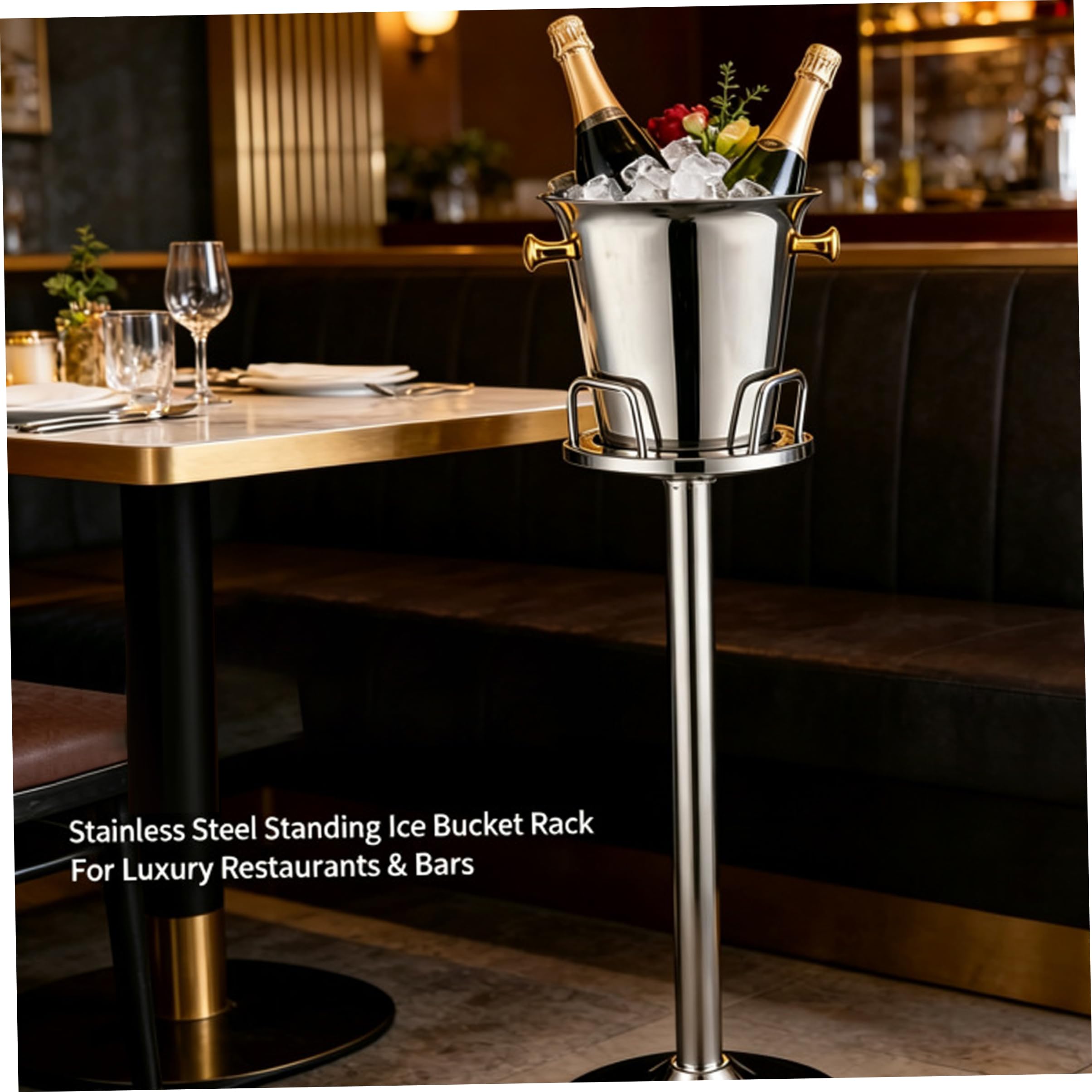 Seau à Champagne Seau à Glace en Acier Inoxydable avec poignée Support Glace épais avec Support pour fêtes capacité pour Bar Ktv Club Home Party.