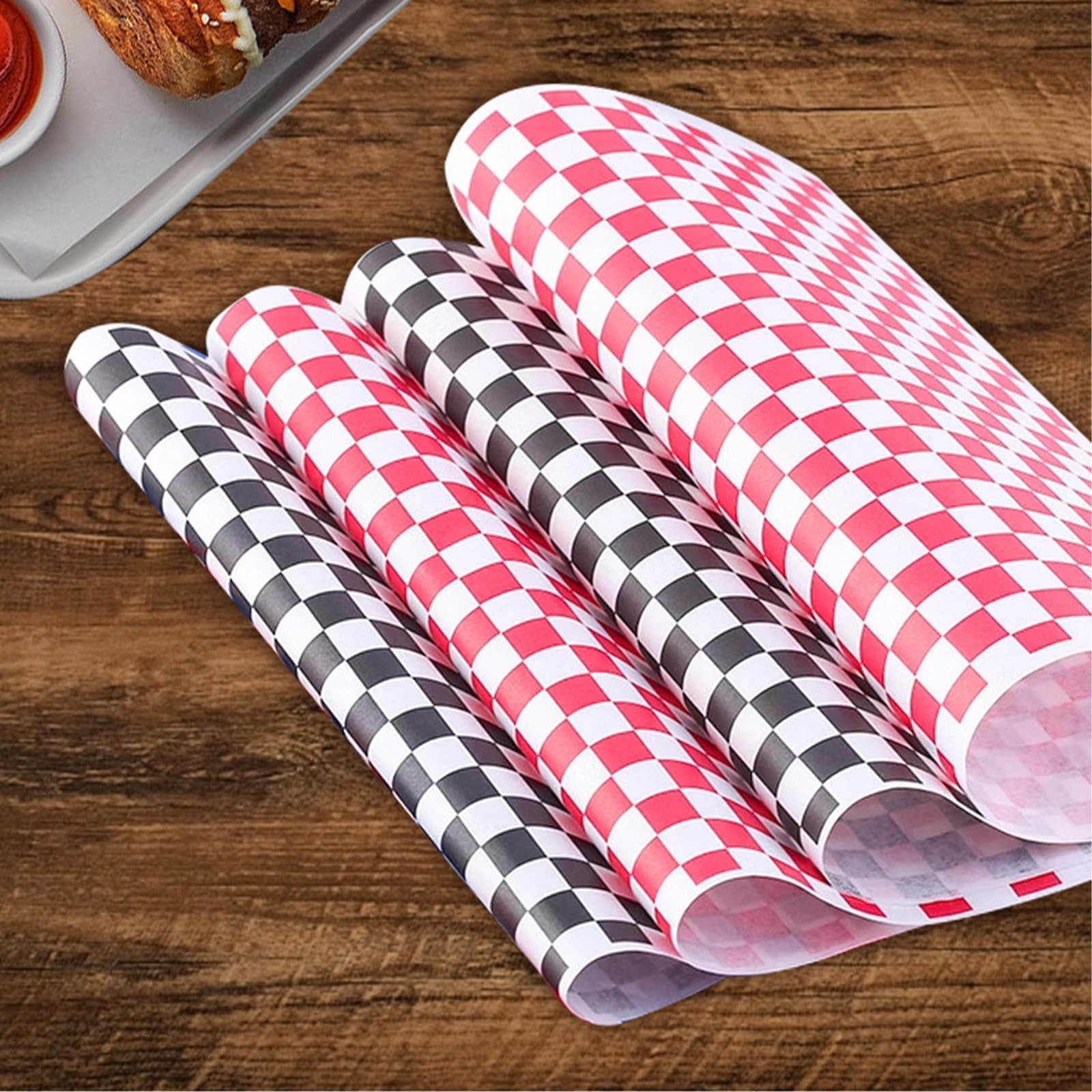 Fogli di carta oleata, 100 fogli di carta per uso alimentare, a prova di olio, impermeabile, a scacchi, per hamburger, torte, panini, formaggi, colore: rosso