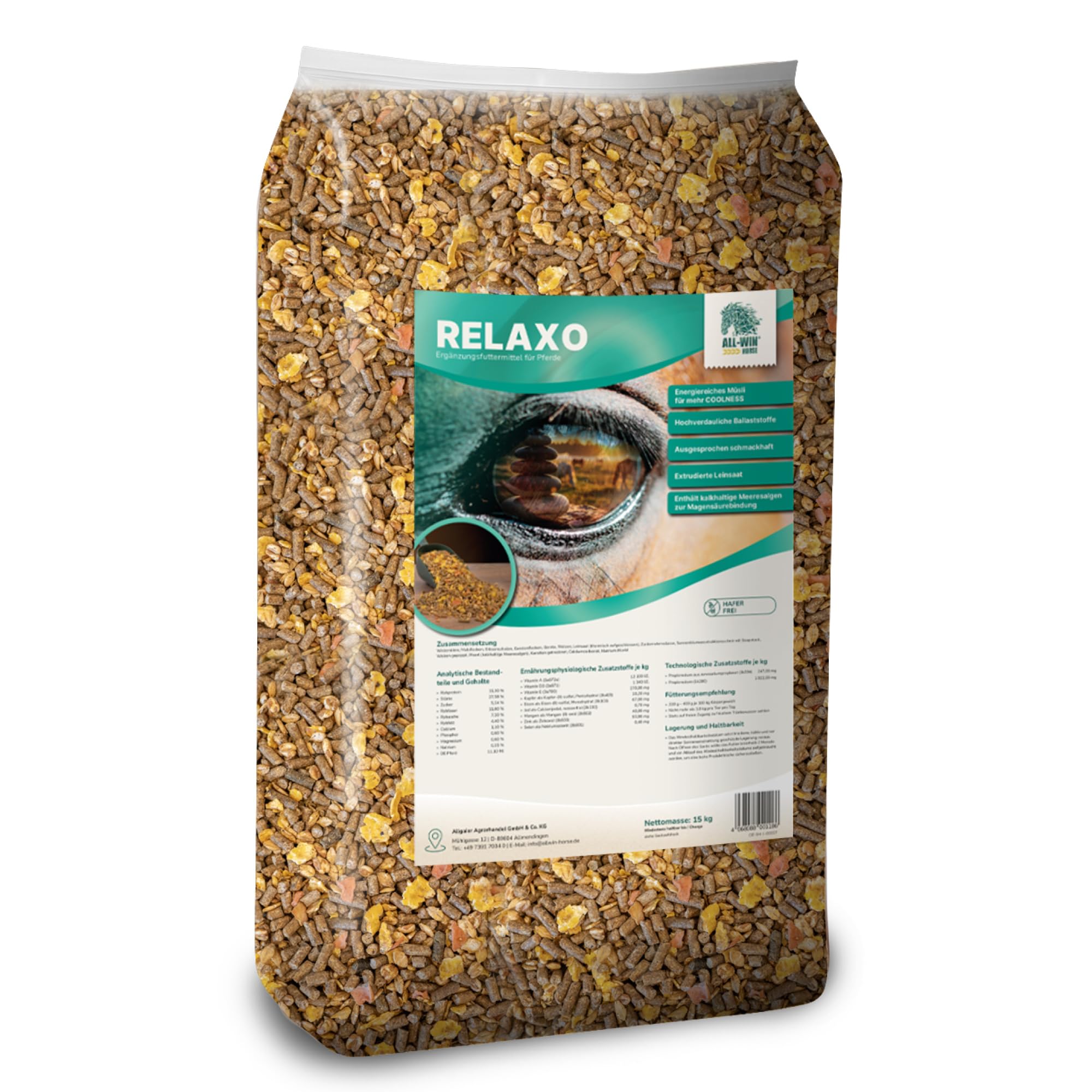ALL-WIN Horse Relaxo 15 kg | haferfreies Müslifutter für nervöse & stressanfällige Pferde | mit extrudierter Leinsaat & Meeresalgen | hochverdaulich & magenschonend | mehr Gelassenheit & Energie