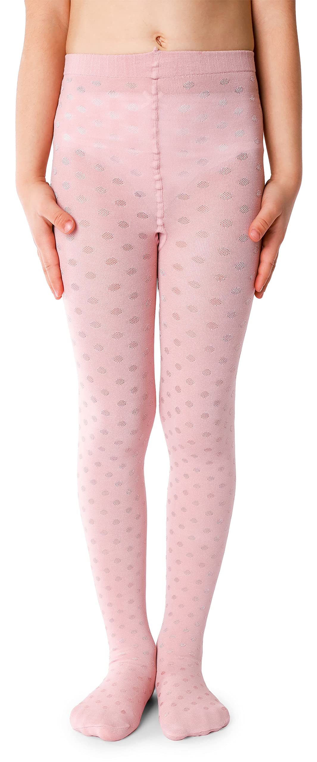 NOQ Girls Tights with 3D Effect Pattern Plain Dance Gymnastic School Pantyhose Fancy Outfit Little Princess, Dominica Cotton Candy 6-7 years (116-122 cm)