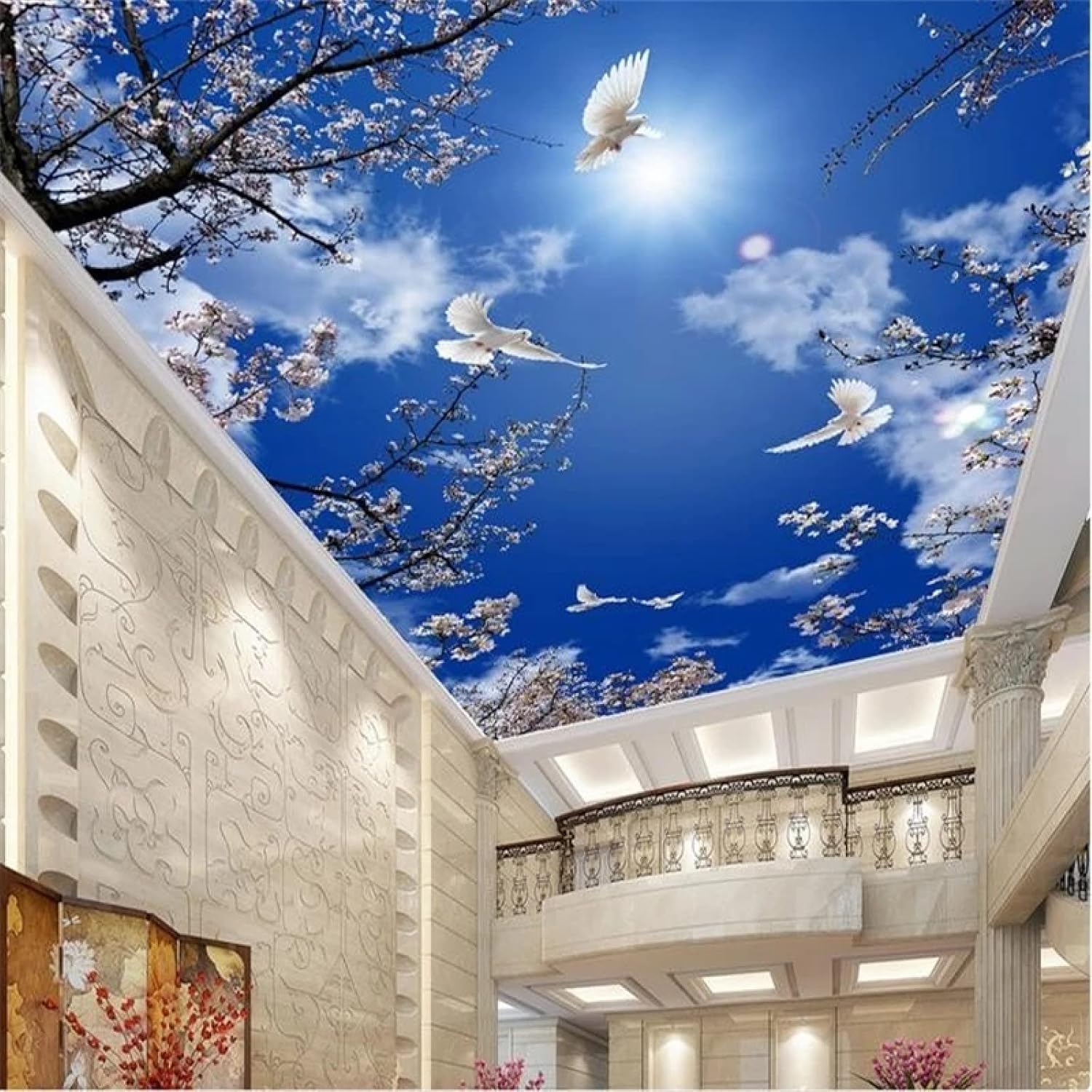 Ceiling Wall Mural Peel and Stick, Blue Sky White Clouds