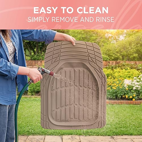 Miniatura 8 de CARBELLA Heavy Duty Rubber 4-Piece Beige Car Floor Mats - Universal Trimmable All-Weather Car Accessories - Girl Car Accessories for Women & Cute