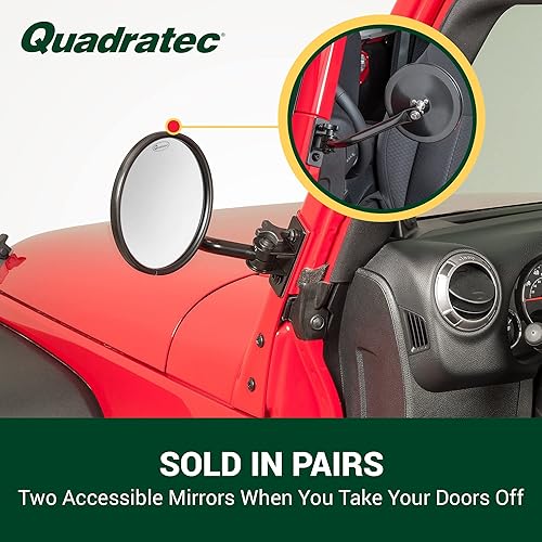 Miniatura 2 de Quadratec Quick Release Mirrors with Round Head, Pair of 2 - Fits Jeep Wrangler TJ & JK 2-Door and 4-Door 1997-2018 - Fits Jeeps When Doors are Off