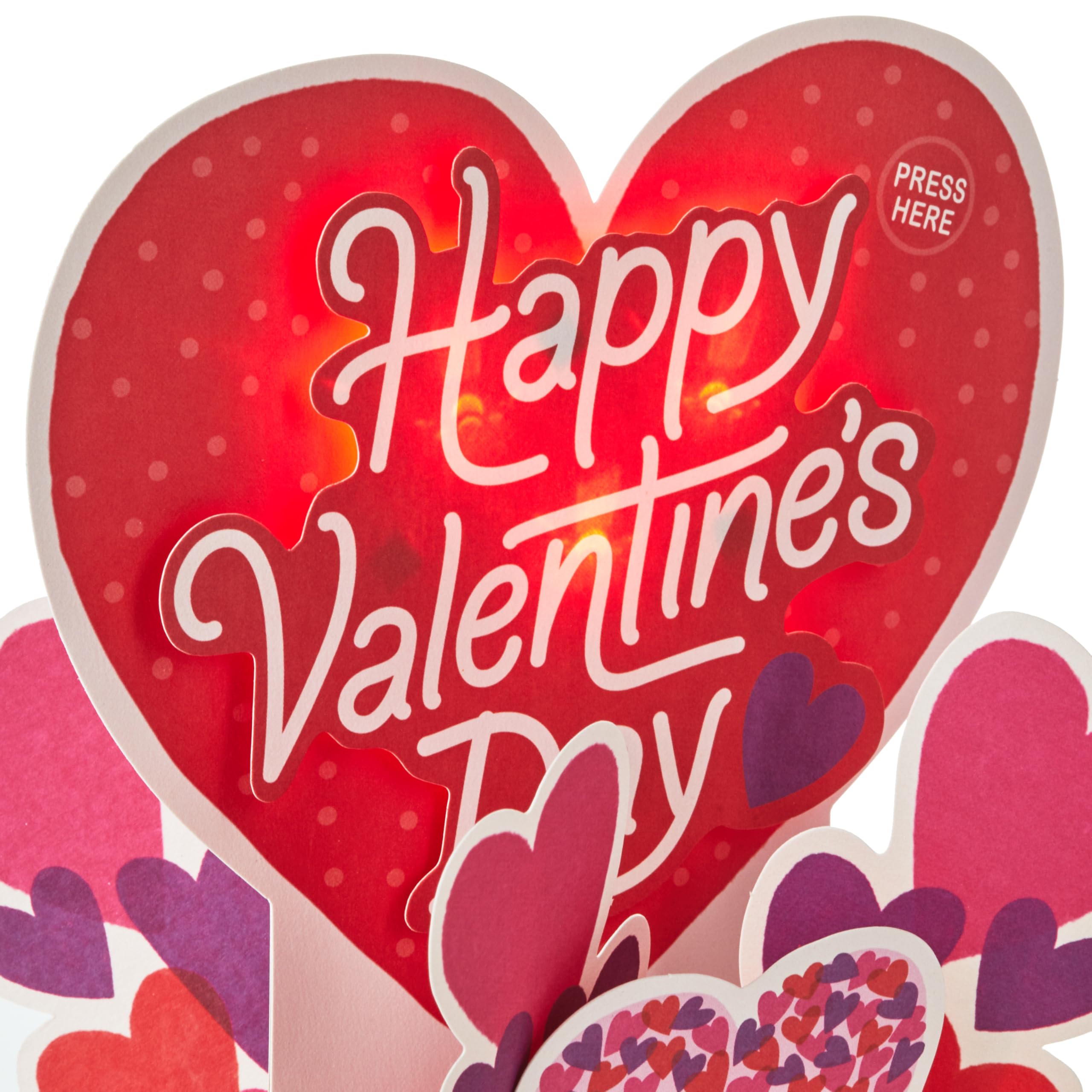 Hallmark Valentines Day Card, 3D Pop-Up, Hearts Scene Design, Musical, Light Up, Red, Pink, 3D Light Up Heart - Image 3