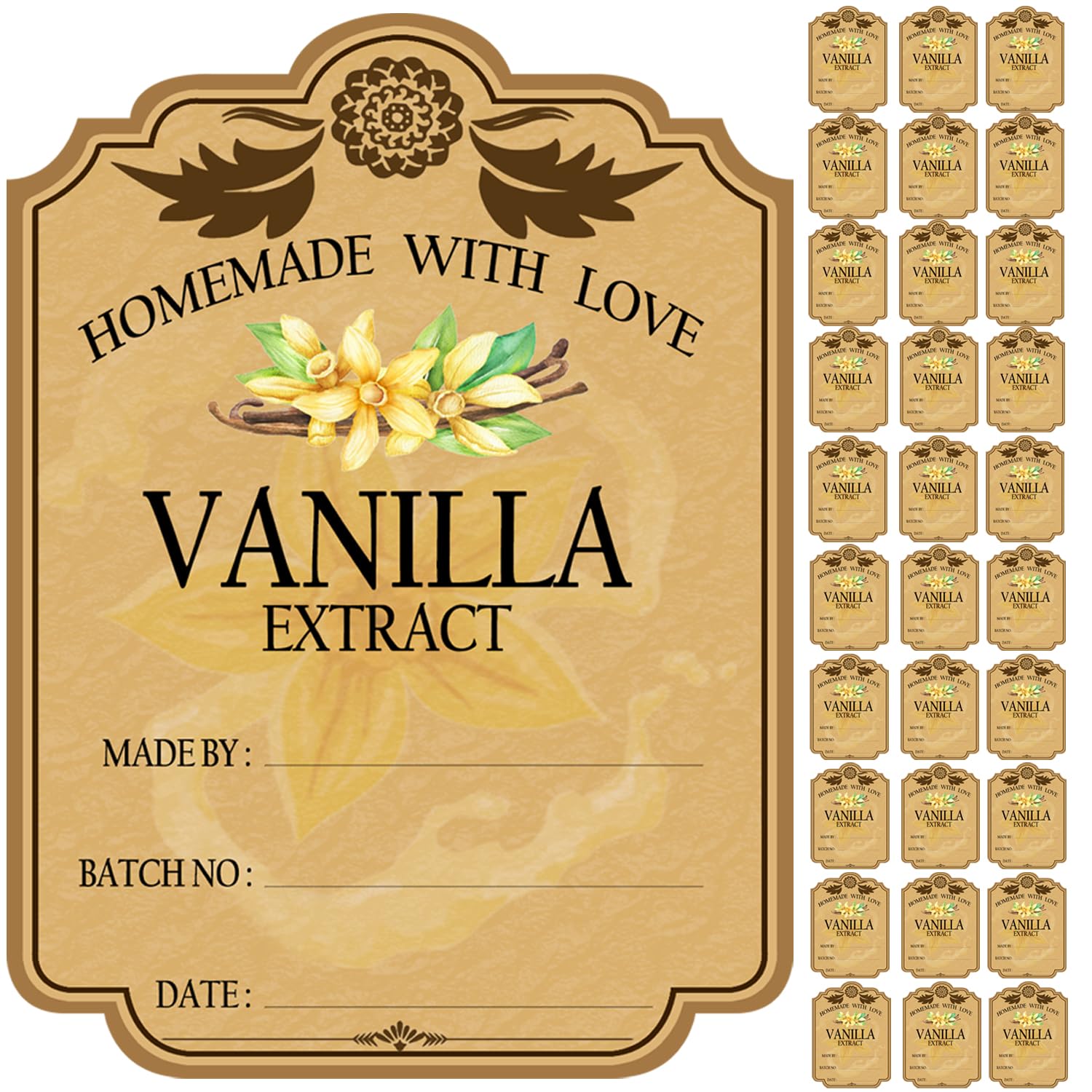 30PCS Vanilla Extract Labels, Holiday Gift Stickers Homemade Vanilla Stickers, Vintage Vanilla Extract Labels for 8 oz,16 oz Bottles (2.95in X 2.16in)
