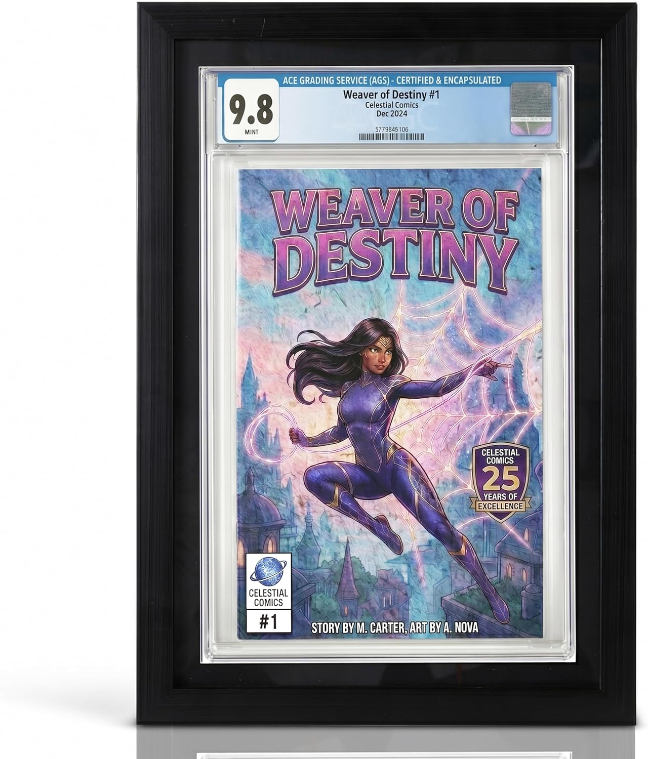 Graded Comic Book Frame for CGC Slabs,Black Comic Book Display Case Wall Mount & Tabletop Stand,Single Slab Showcase Frame for Display & Storage,Compatible with Graded Comic Books & Thick Slabs