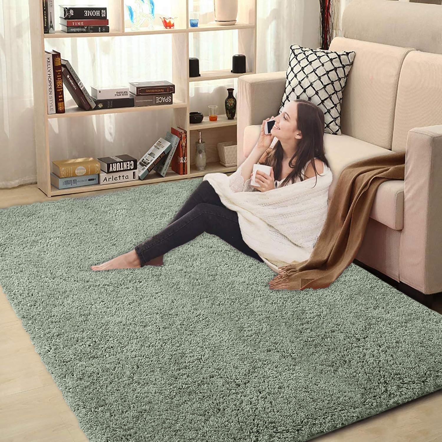 LUXE HOME INTERNATIONAL Carpet Super Soft Anti Slip Vegas Rectangular Rugs For Bedroom,Livingroom(Pastel Green,3X5 Feet)-image-2
