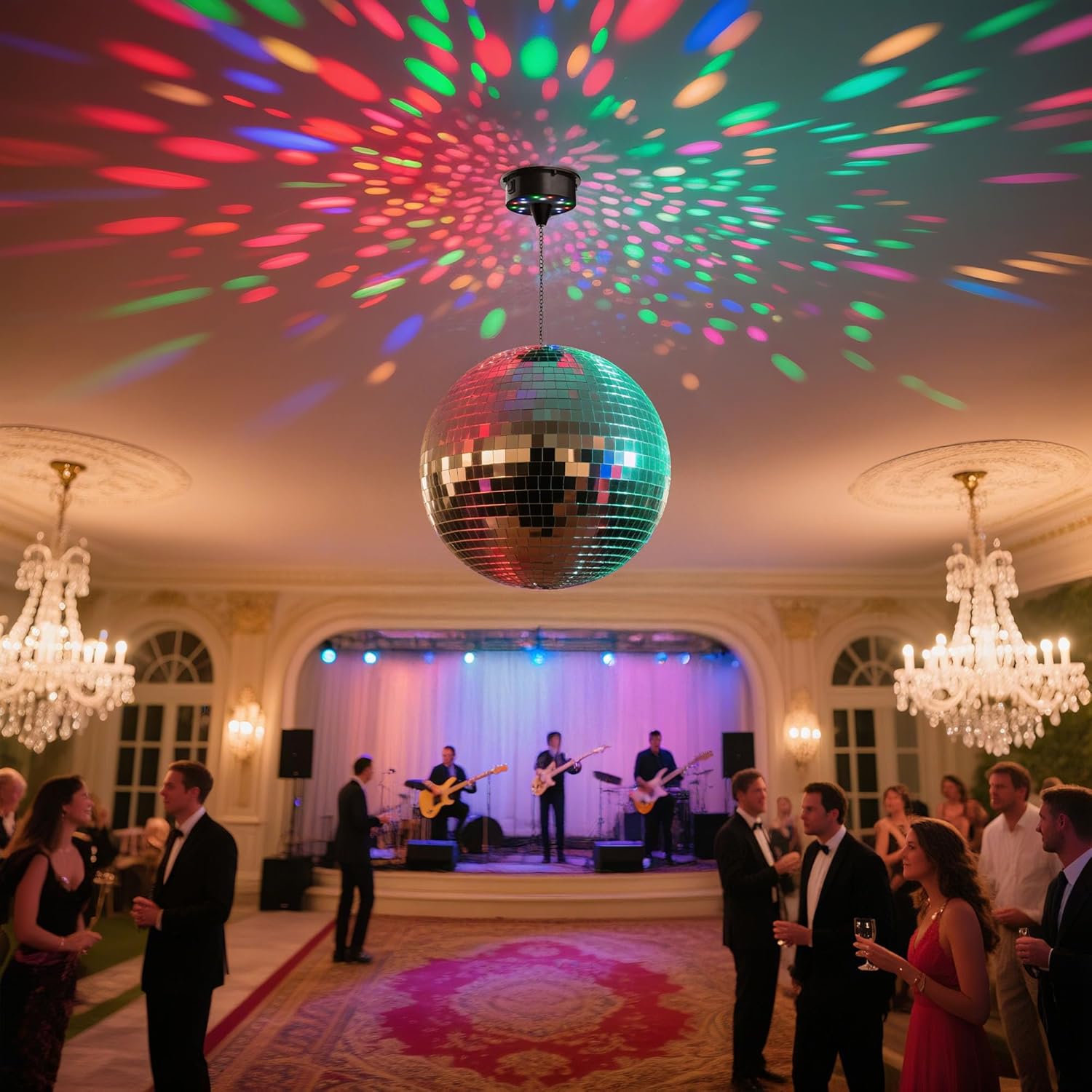 Yescom 16" Large Disco Ball with Motor Rotating 6RPM 18 RGBW LED Lights for 70s 80s Party DJ Bands Dance Club Bar Wedding Birthday Event Holiday Decor